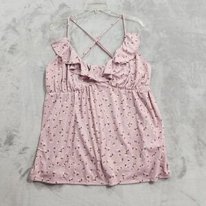 NEW Culture Code Tank Womens 2X Pink Floral Ruffle V-Neck Cami Criss Cross Back